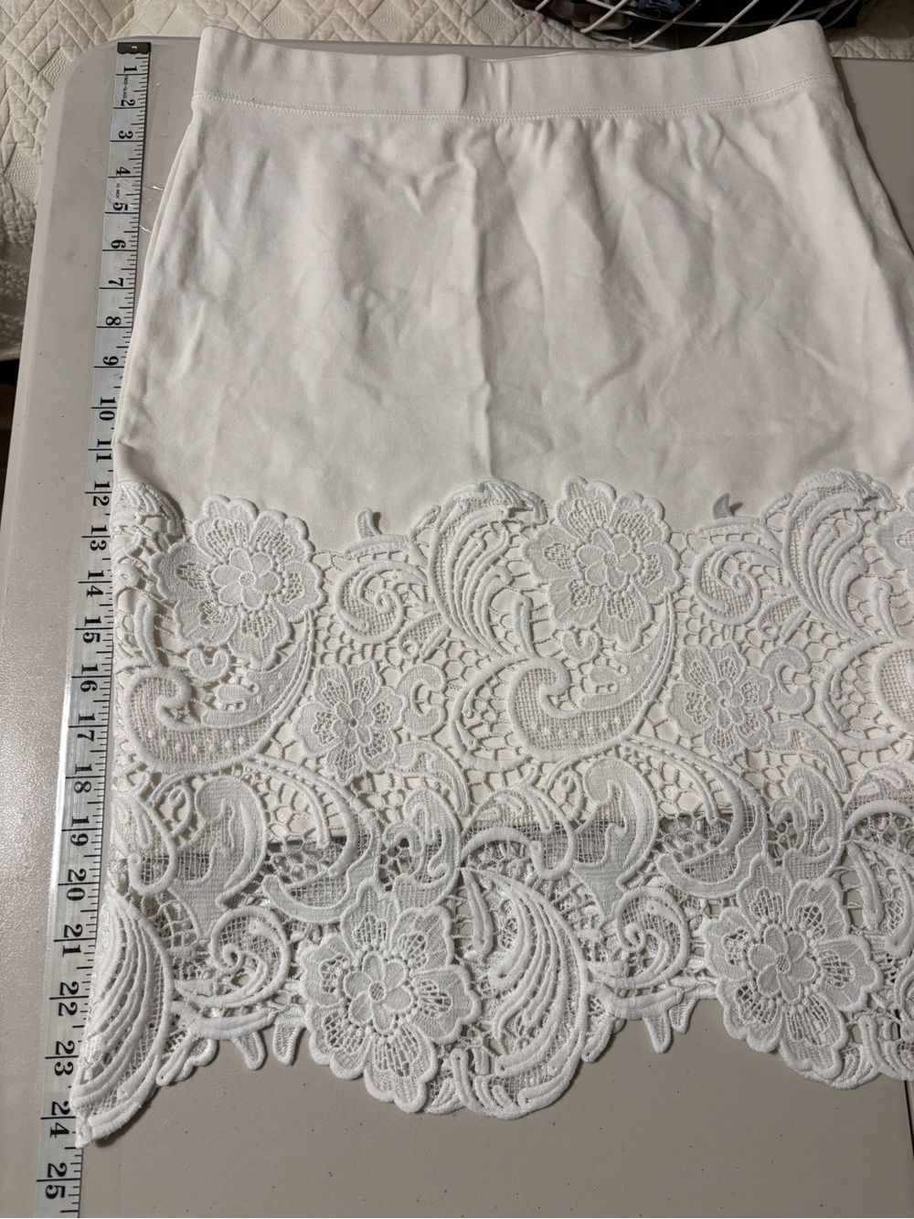Lace Skirt Cream Pencil Plus Size XL Bodycon Romantic Feminine Pull On Comfy - Picture 5 of 8